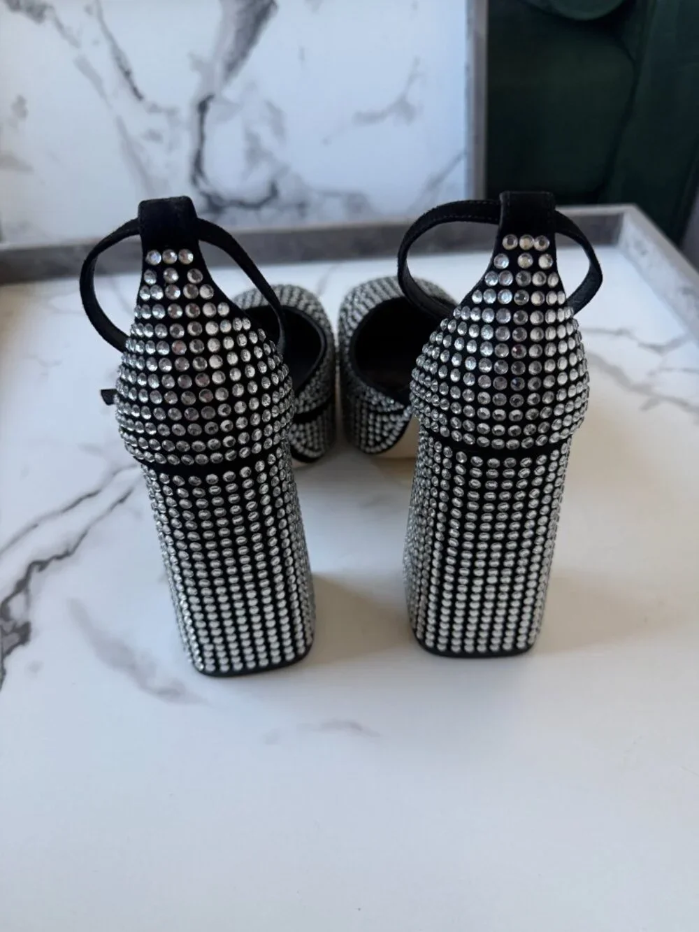 NEW Larroudé Ari Crystal Platform Pumps in Black Silver Size 9